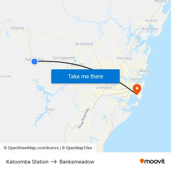 Katoomba Station to Banksmeadow map
