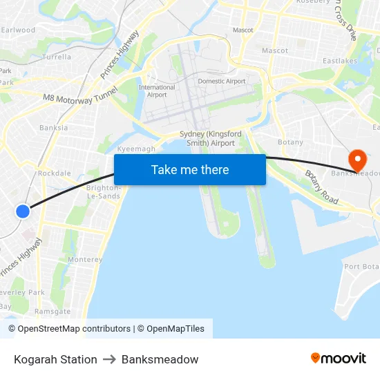 Kogarah Station to Banksmeadow map