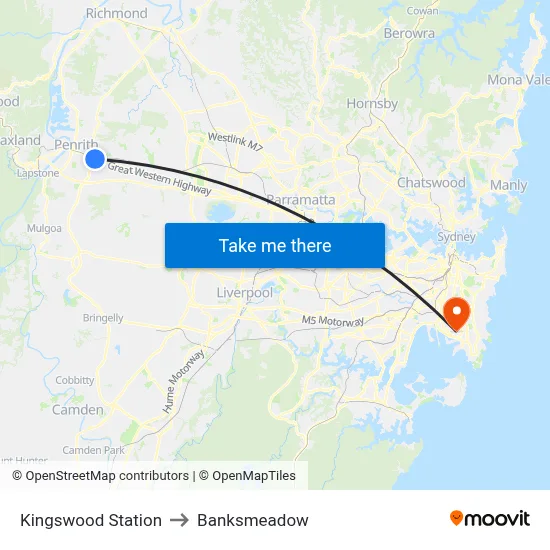 Kingswood Station to Banksmeadow map