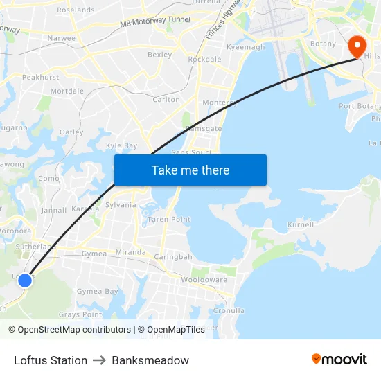 Loftus Station to Banksmeadow map
