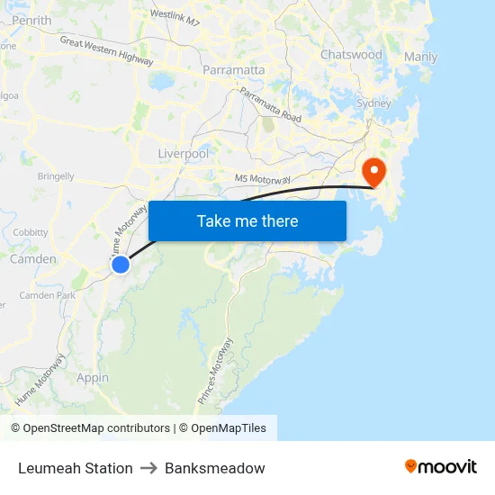 Leumeah Station to Banksmeadow map