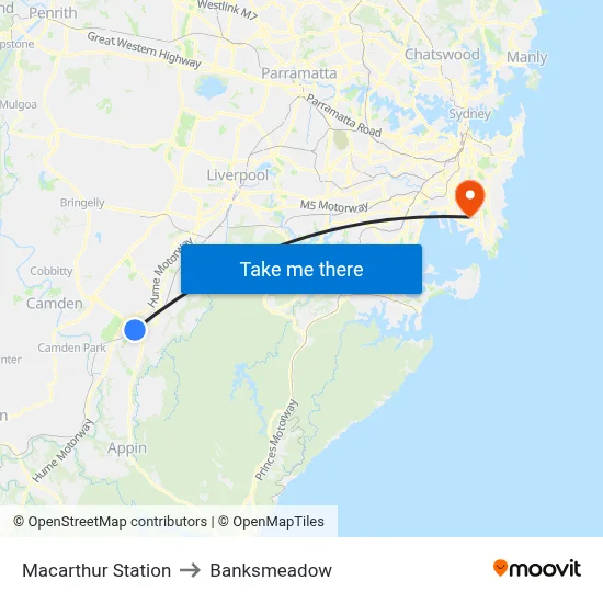 Macarthur Station to Banksmeadow map