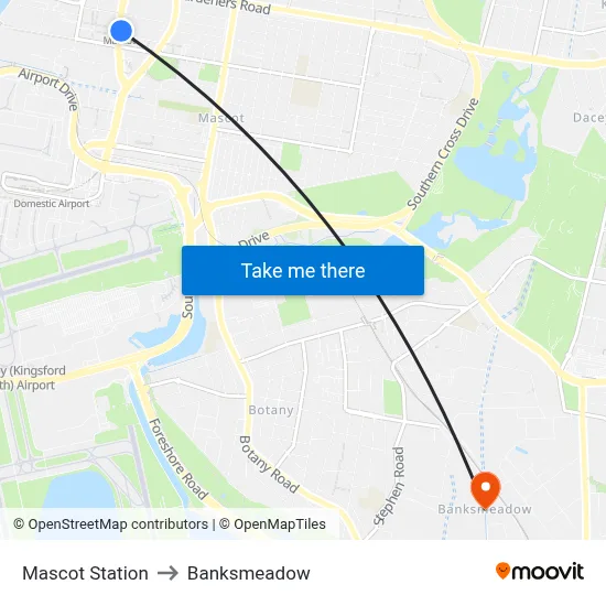 Mascot Station to Banksmeadow map