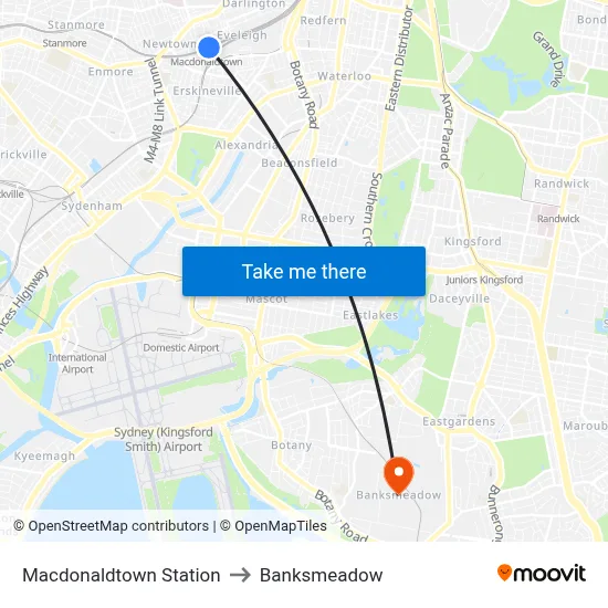 Macdonaldtown Station to Banksmeadow map