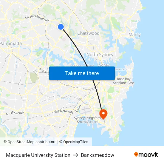 Macquarie University Station to Banksmeadow map