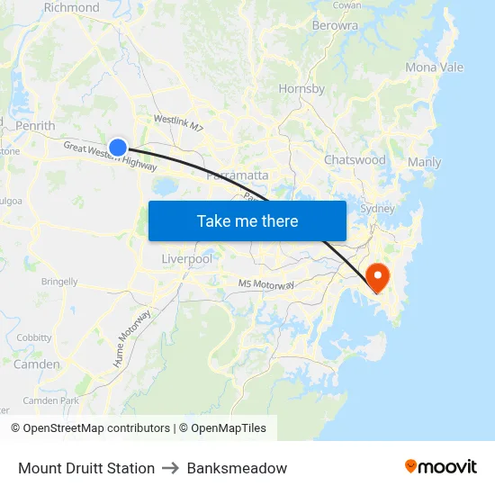 Mount Druitt Station to Banksmeadow map