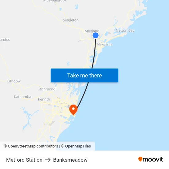 Metford Station to Banksmeadow map