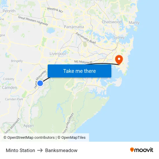 Minto Station to Banksmeadow map