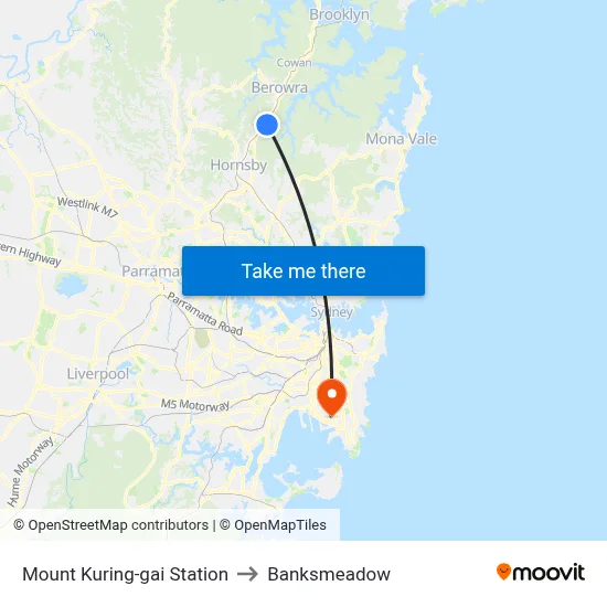 Mount Kuring-gai Station to Banksmeadow map