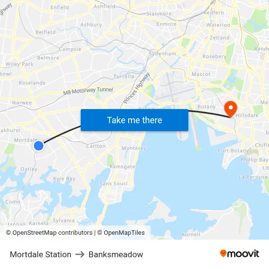 Mortdale Station to Banksmeadow map