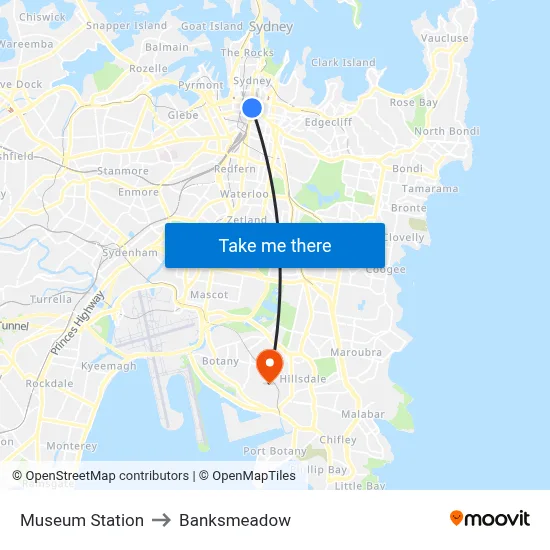 Museum Station to Banksmeadow map
