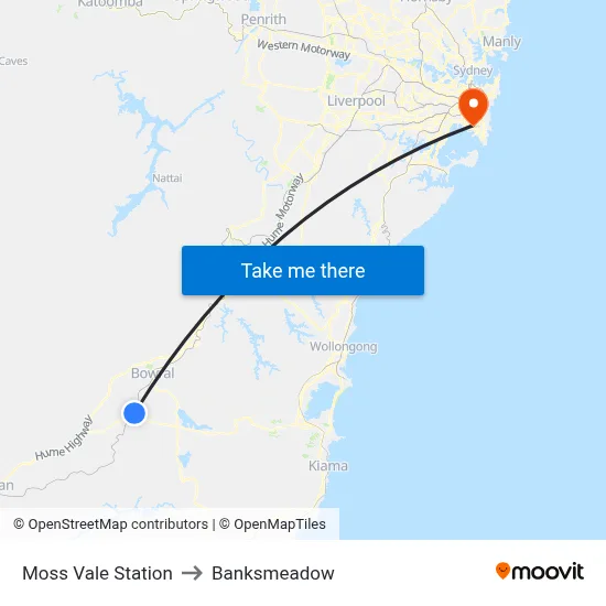 Moss Vale Station to Banksmeadow map
