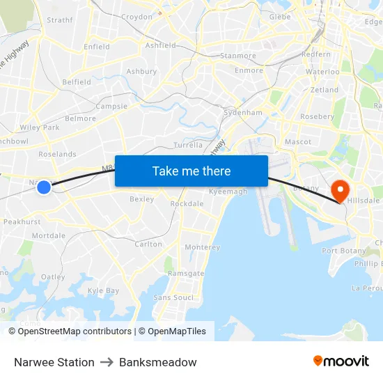 Narwee Station to Banksmeadow map