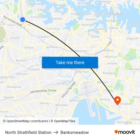 North Strathfield Station to Banksmeadow map