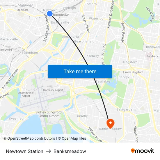 Newtown Station to Banksmeadow map