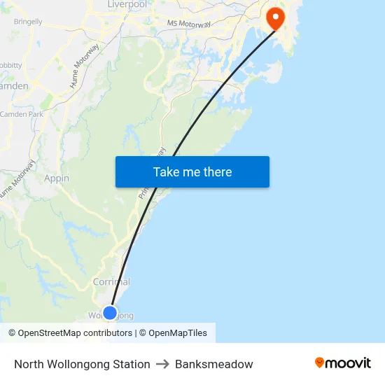 North Wollongong Station to Banksmeadow map
