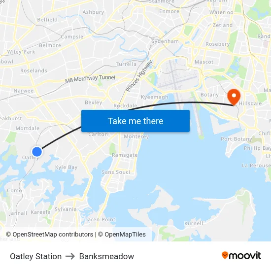 Oatley Station to Banksmeadow map