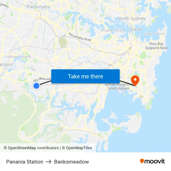 Panania Station to Banksmeadow map