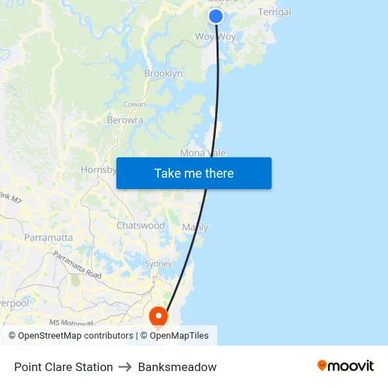 Point Clare Station to Banksmeadow map