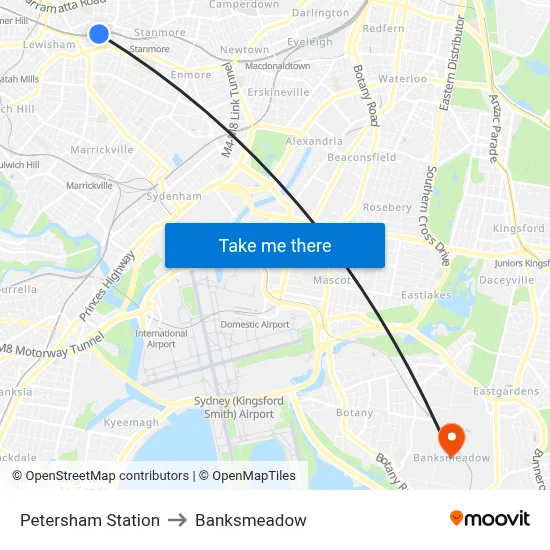 Petersham Station to Banksmeadow map