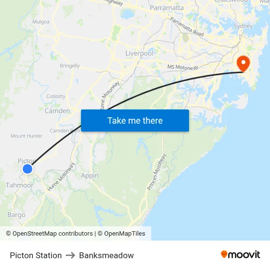 Picton Station to Banksmeadow map