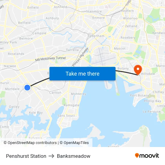 Penshurst Station to Banksmeadow map