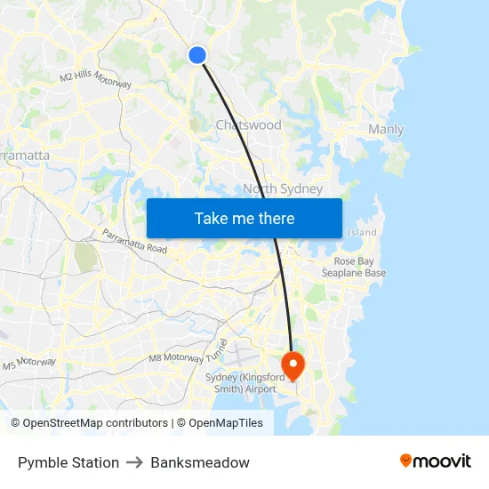 Pymble Station to Banksmeadow map