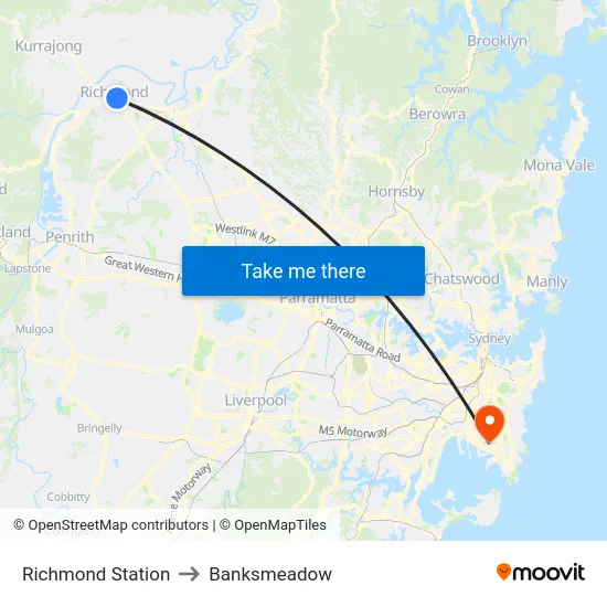Richmond Station to Banksmeadow map