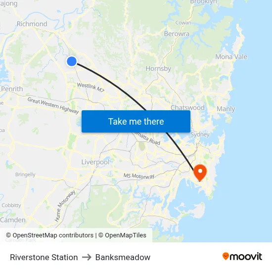 Riverstone Station to Banksmeadow map
