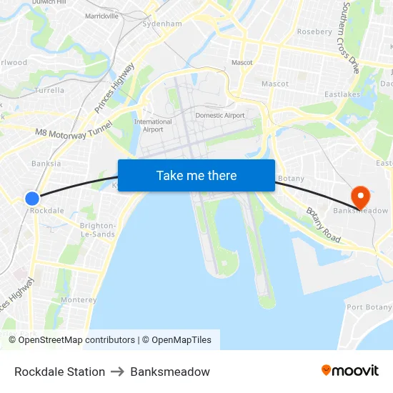 Rockdale Station to Banksmeadow map