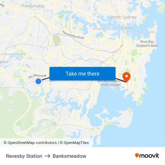 Revesby Station to Banksmeadow map
