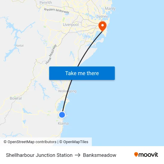 Shellharbour Junction Station to Banksmeadow map
