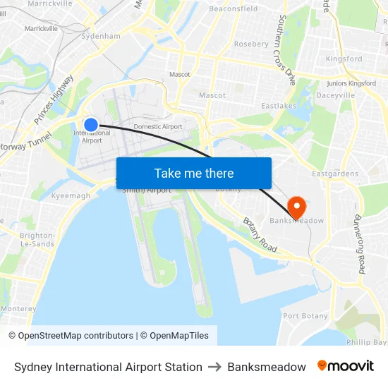 Sydney International Airport Station to Banksmeadow map