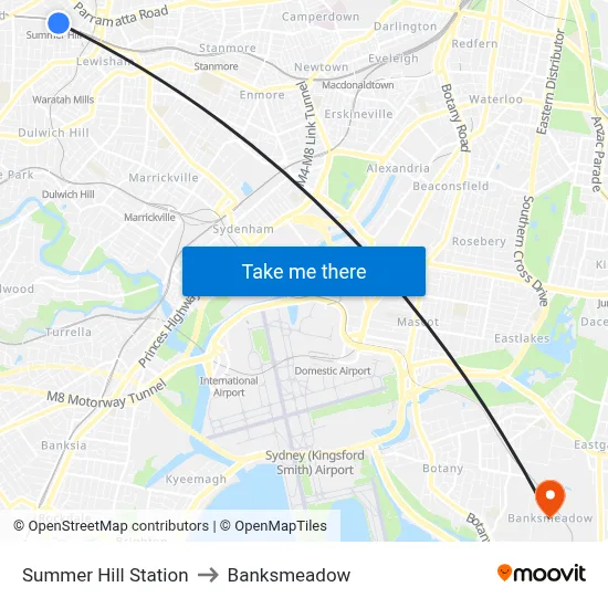 Summer Hill Station to Banksmeadow map