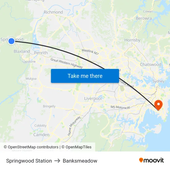 Springwood Station to Banksmeadow map