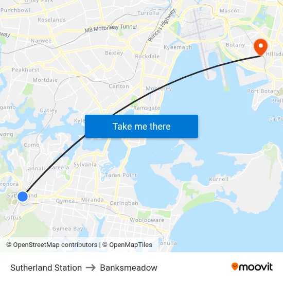 Sutherland Station to Banksmeadow map