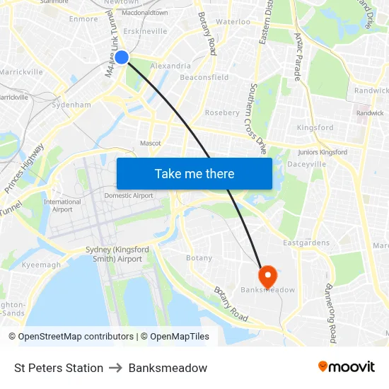 St Peters Station to Banksmeadow map