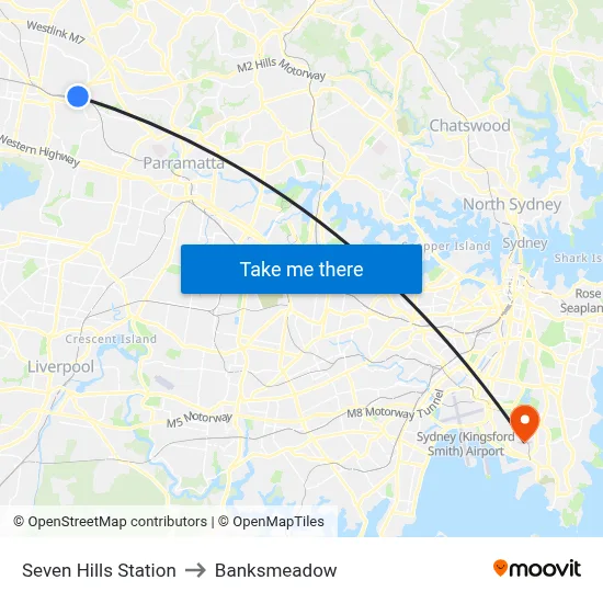 Seven Hills Station to Banksmeadow map