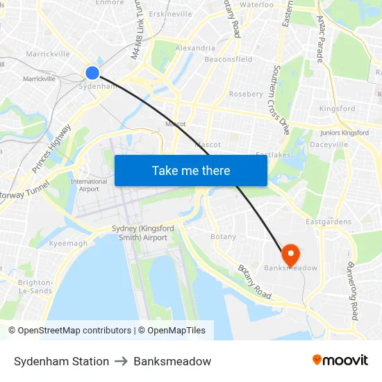 Sydenham Station to Banksmeadow map
