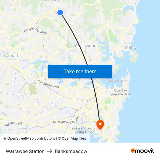 Warrawee Station to Banksmeadow map