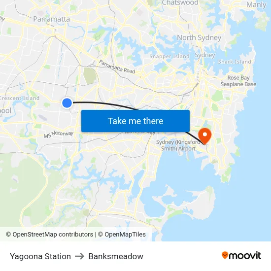Yagoona Station to Banksmeadow map