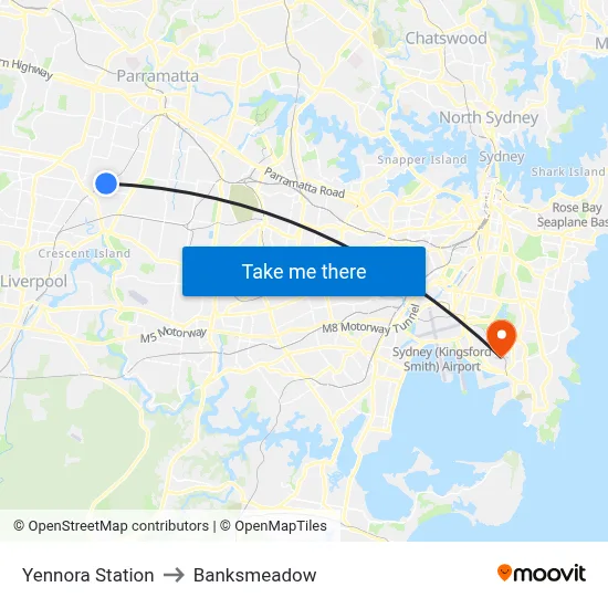Yennora Station to Banksmeadow map