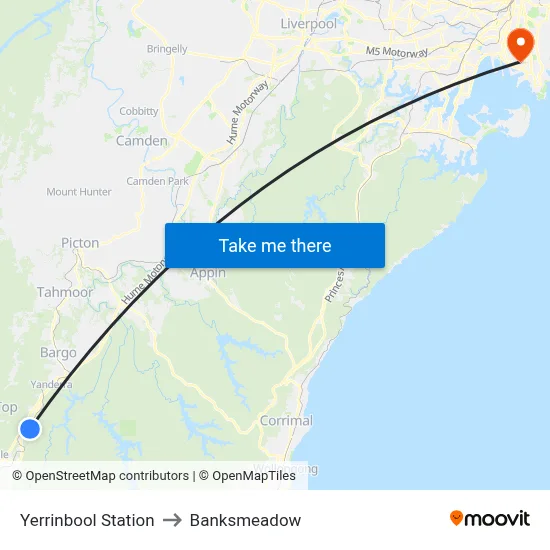Yerrinbool Station to Banksmeadow map