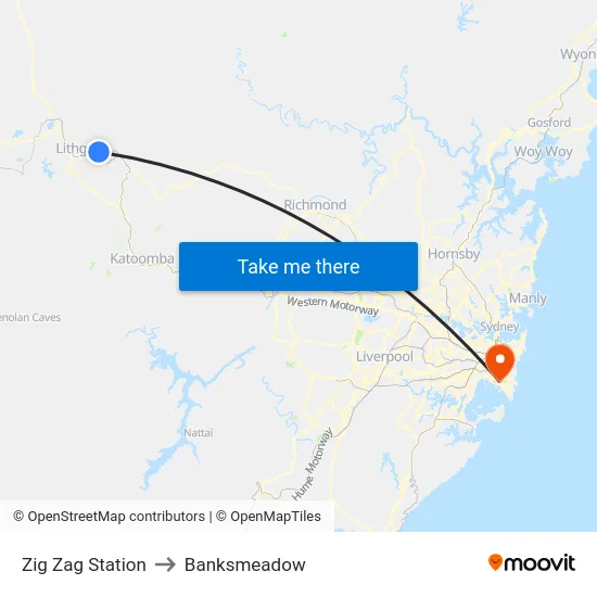 Zig Zag Station to Banksmeadow map