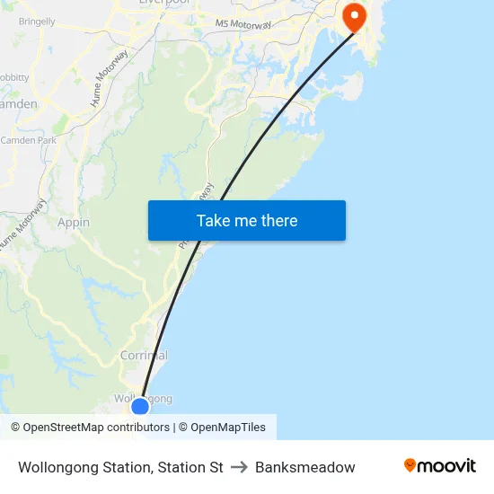Wollongong Station, Station St to Banksmeadow map