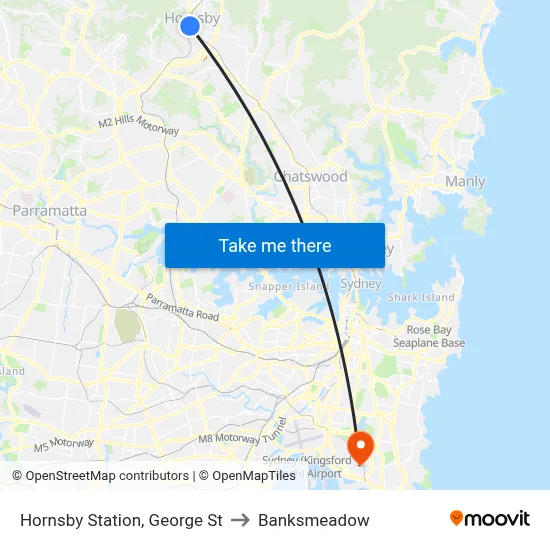Hornsby Station, George St to Banksmeadow map