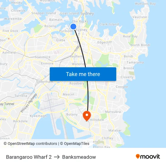 Barangaroo Wharf 2 to Banksmeadow map