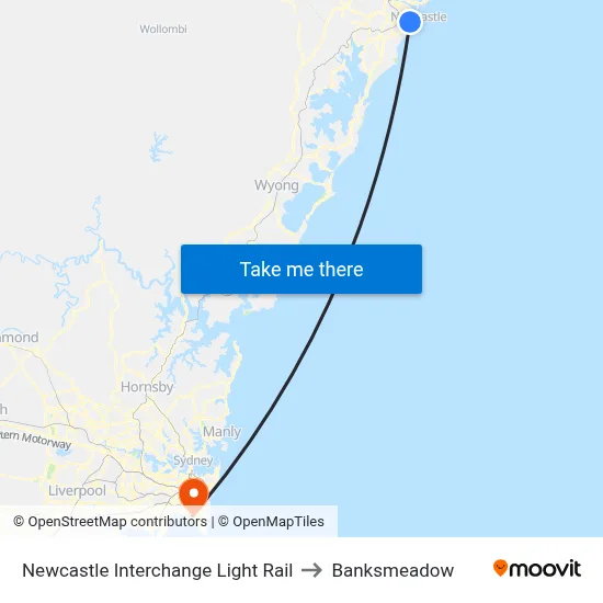 Newcastle Interchange Light Rail to Banksmeadow map