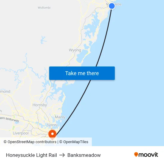 Honeysuckle Light Rail to Banksmeadow map