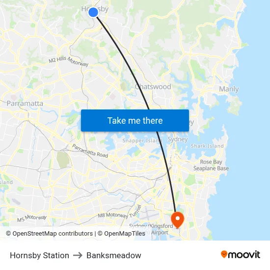 Hornsby Station to Banksmeadow map